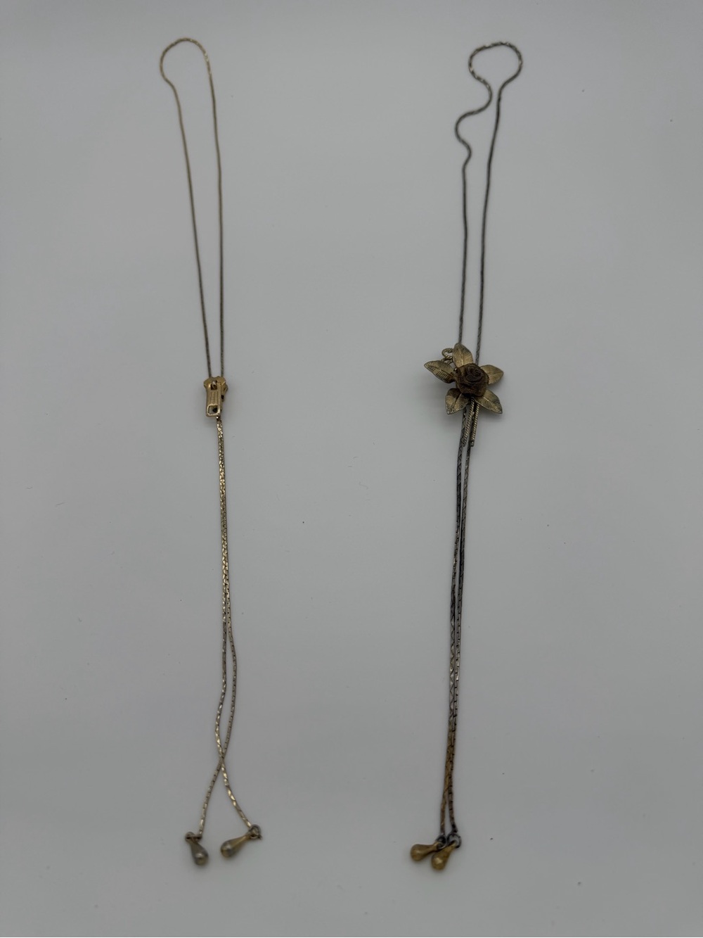 Vintage Floral/Zipper Bolo Slider Lariat Necklaces - set of two